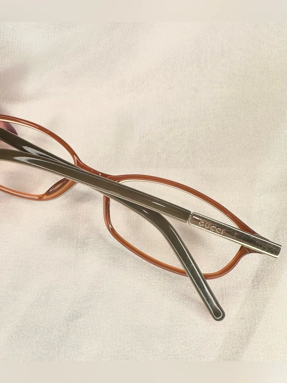 GUCCI Vintage Tan Brown Oval Women's Eyeglasses with Gold Temples